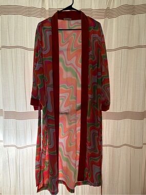 70’s Swirl-Print Kimono Robe in Multicolor